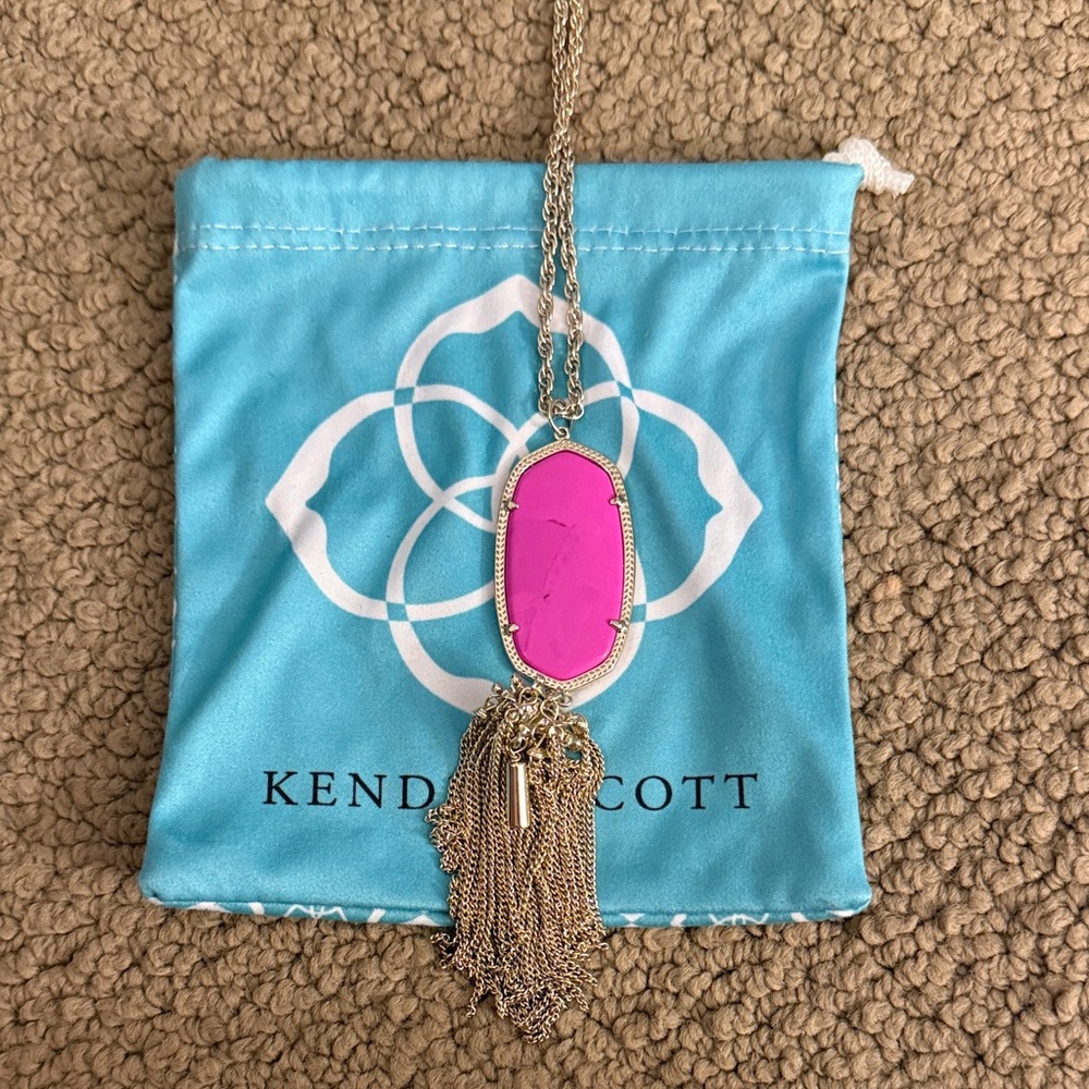 Kendra Scott Fuchsia Pendant Necklace with Silver Tassel